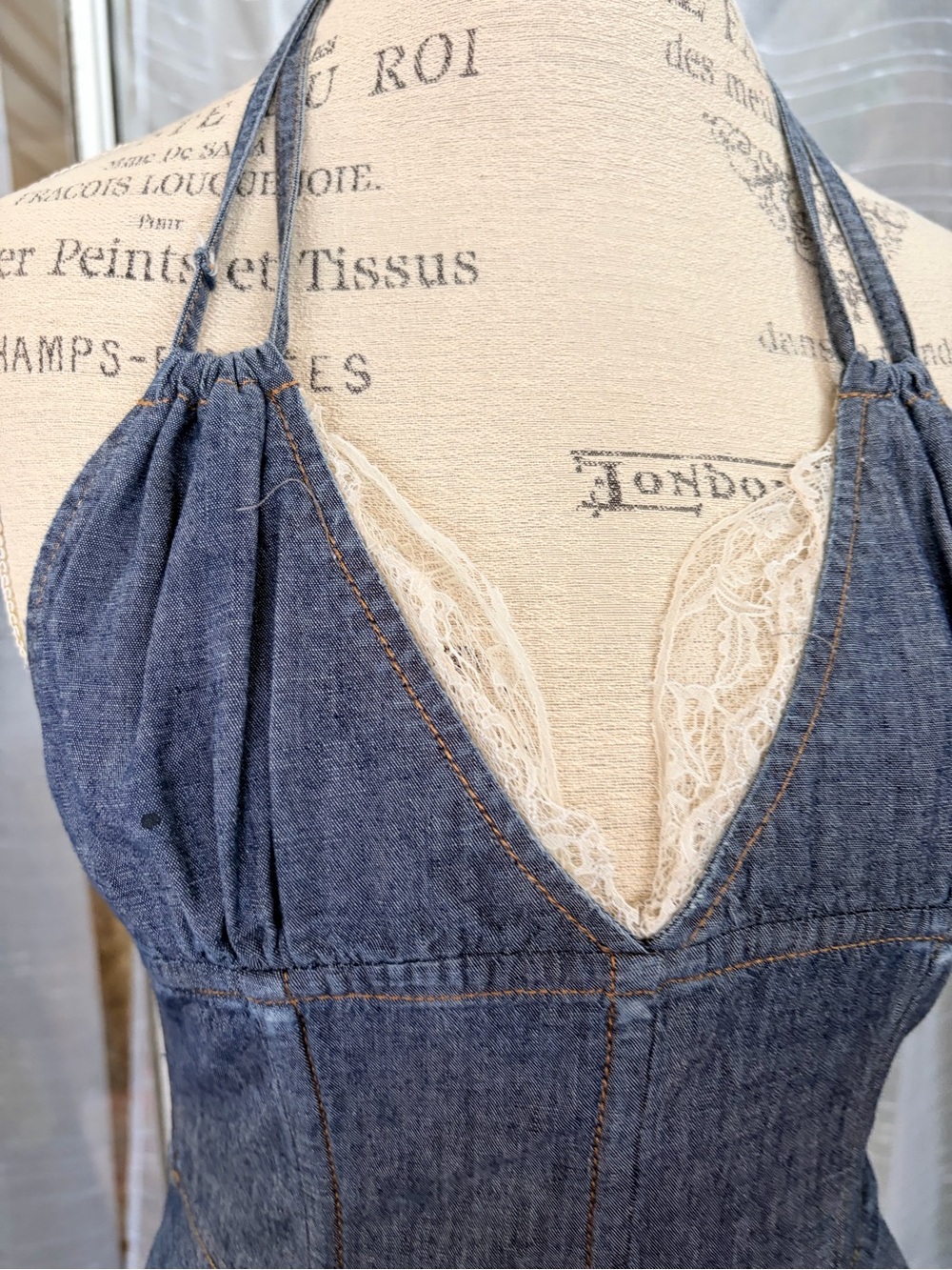 Vintage Dolce & Gabbana Y2K Denim Corset Halter Dress US 4 Resort Vacation - Picture 4 of 10